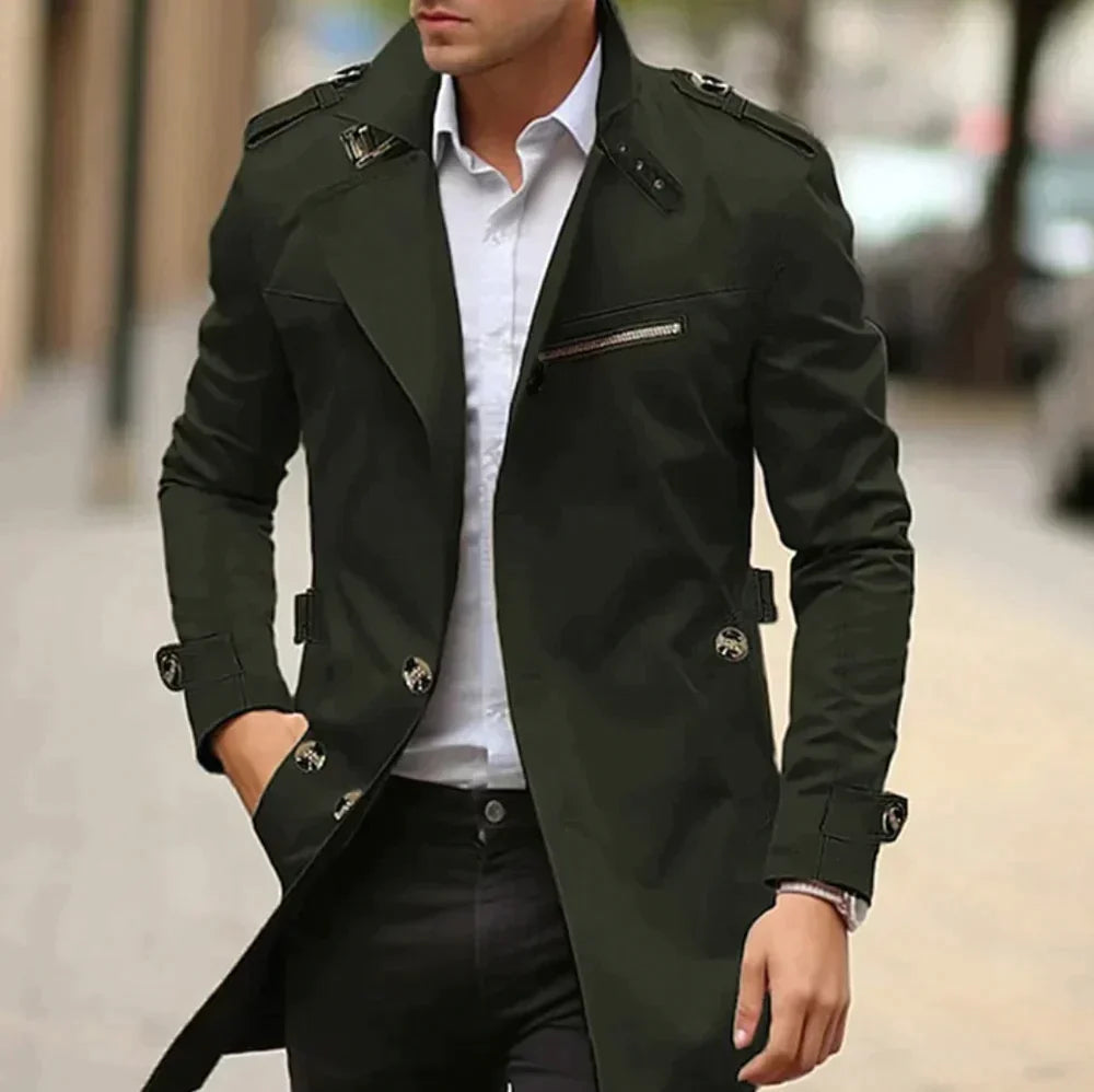 Adam Trench Coat | Men's Single-Breasted Elegant Long Coat - LANVU LONDON