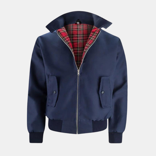 Jadon Men’s Jacket | Harrington Jacket with Zip Front, Ribbed Cuffs, and Checked Lining for Autumn