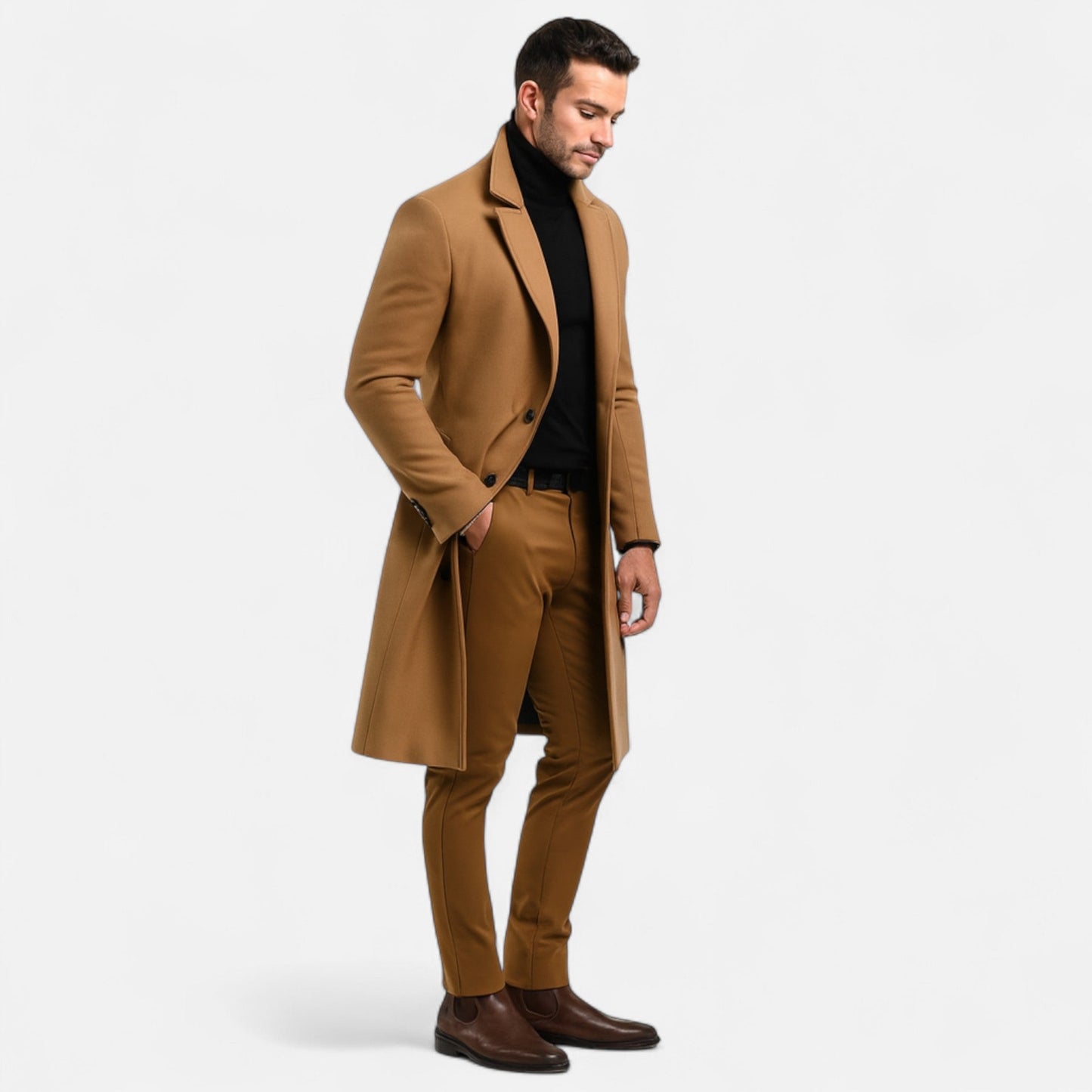 Kaius Men’s Coat | Long Wool Overcoat with Lapel Collar
