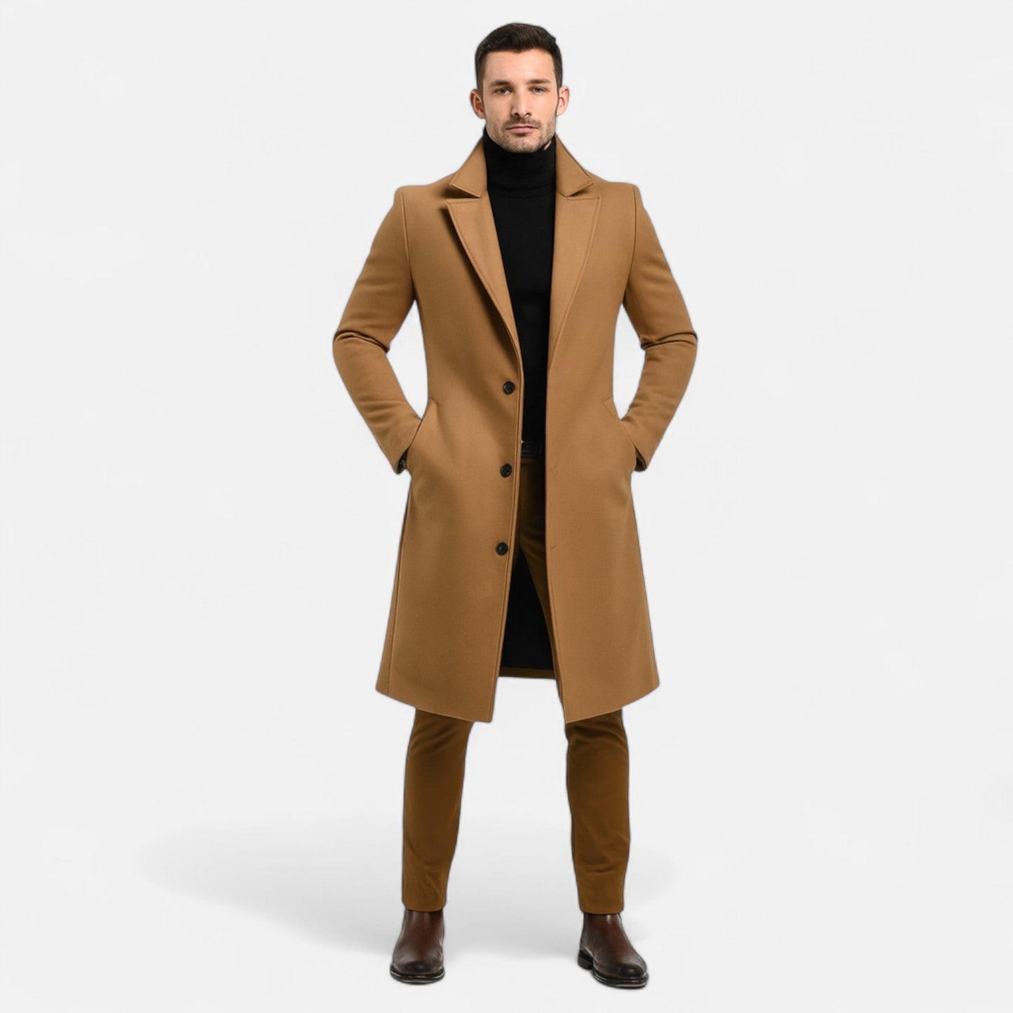 Kaius Men’s Coat | Long Wool Overcoat with Lapel Collar
