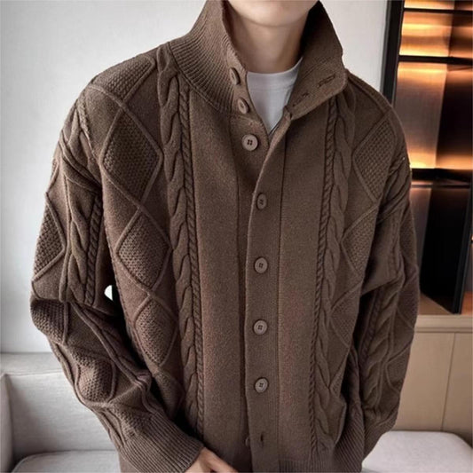 Cillian Sweater Coat | Men's Solid Color Prismatic Plaid Cardigan