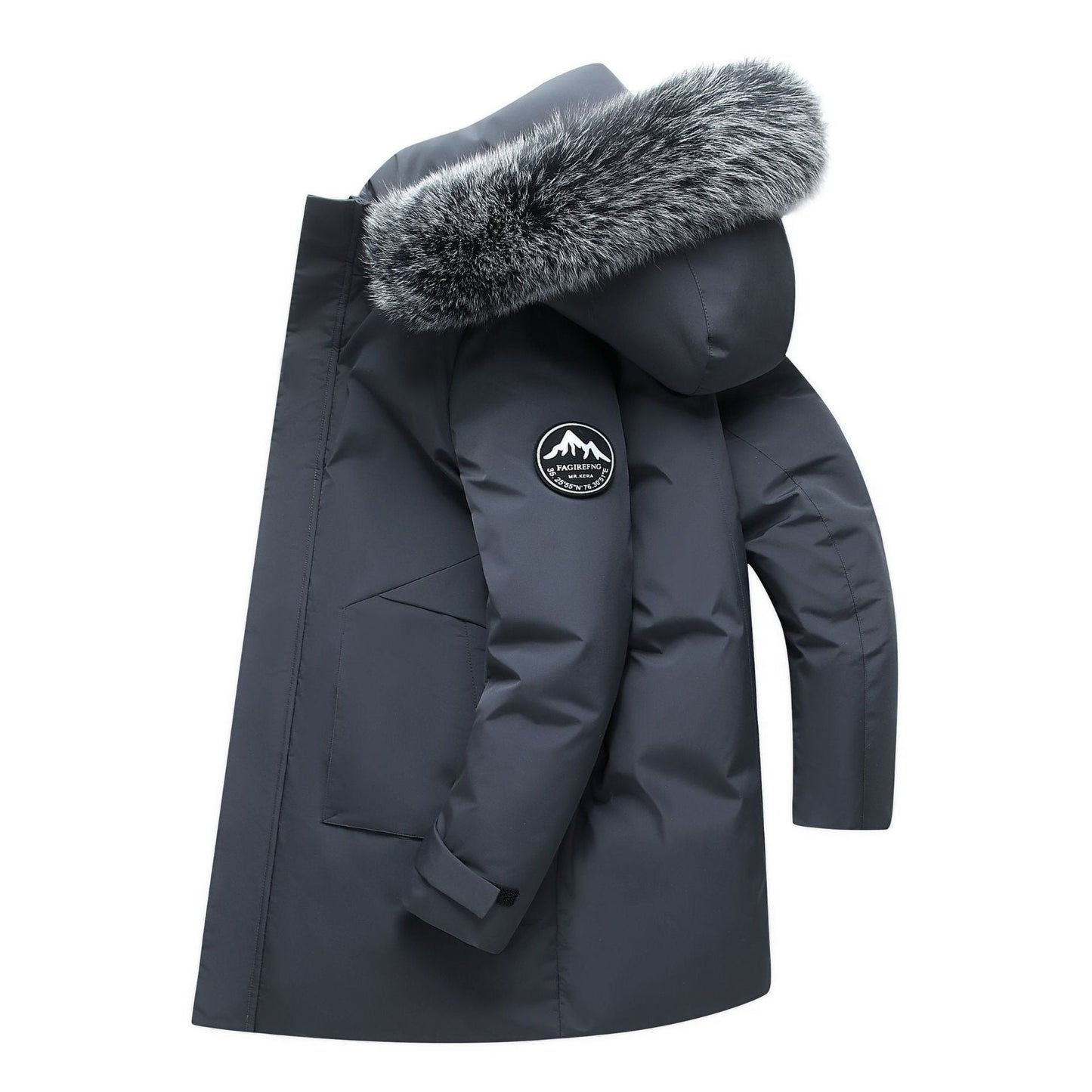 Clancy Coat | Men's Mid-Length Down Jacket with Fox Fur Hood