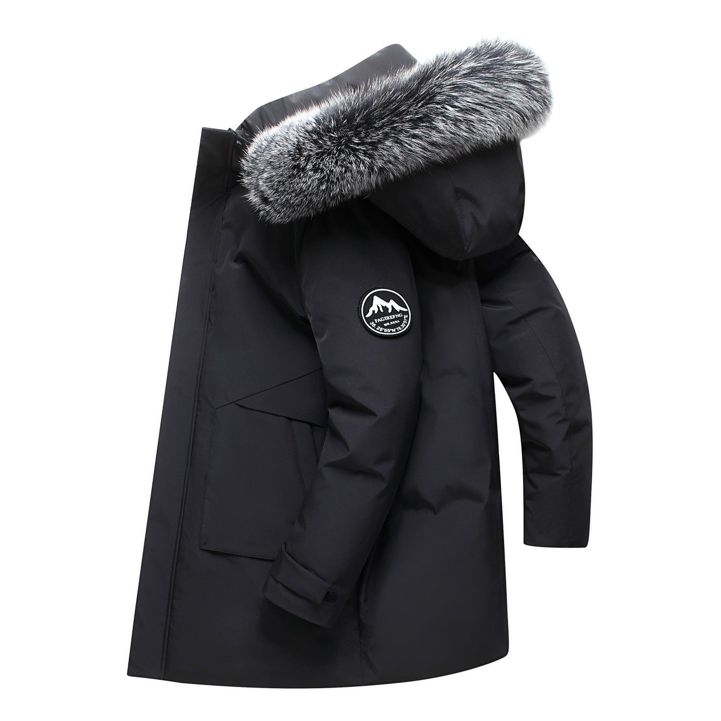 Clancy Coat | Men's Mid-Length Down Jacket with Fox Fur Hood