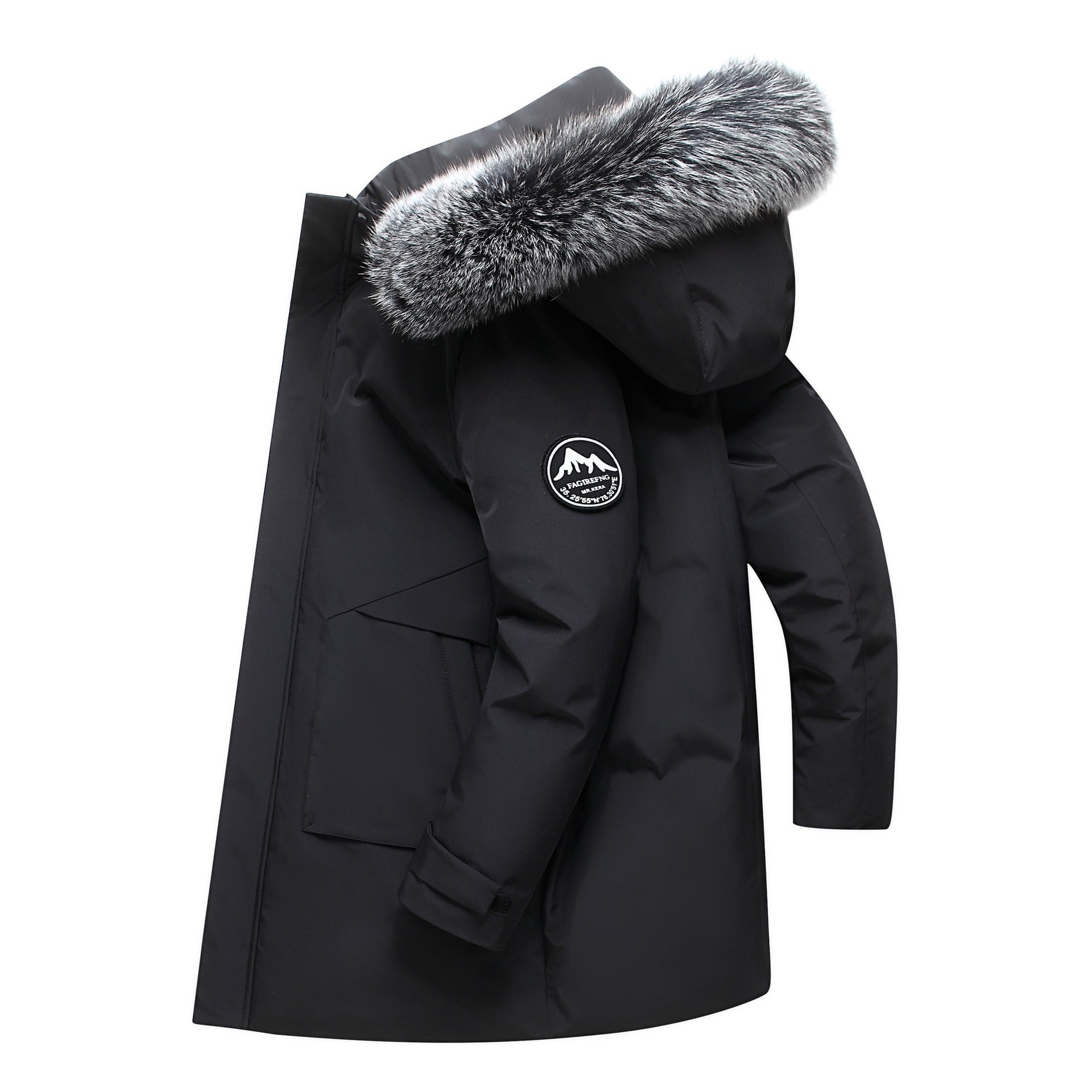 Clancy Coat | Men's Mid-Length Down Jacket with Fox Fur Hood