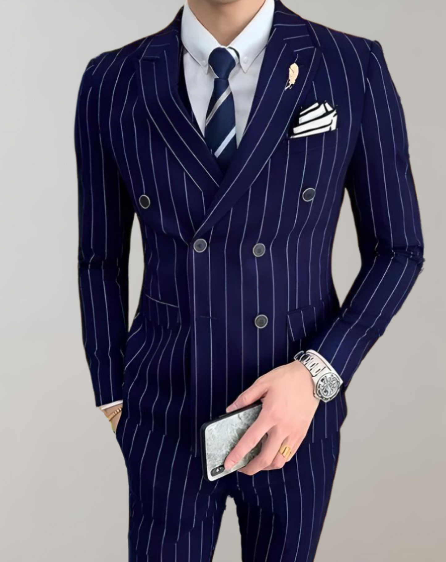 Connor Suit Set | Men's Striped Double-Breasted Suit with Formal Trousers