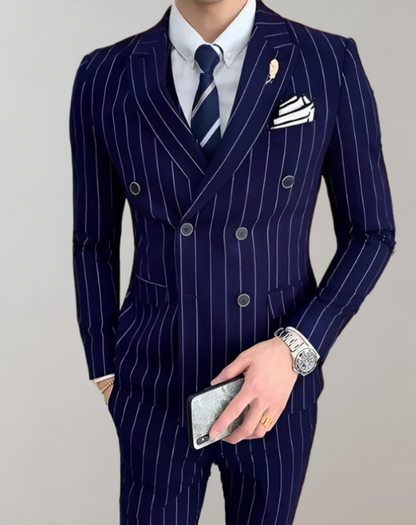 Connor Suit Set | Men's Striped Double-Breasted Suit with Formal Trousers