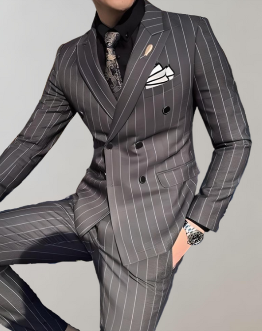 Connor Suit Set | Men's Striped Double-Breasted Suit with Formal Trousers