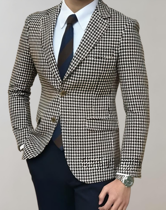 Craig Blazer | Men's Houndstooth Blazer with Single-Breasted Closure and Notched Collar