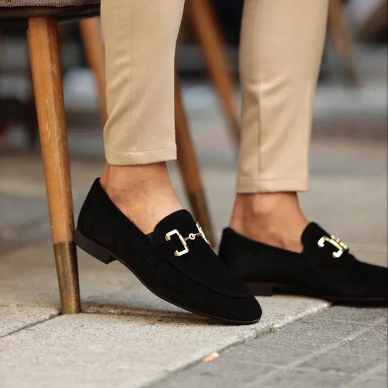 Kareem Men’s Shoes | Suede Slip-On Loafers with Horsebit Metal Detail and Flat Sole for Autumn