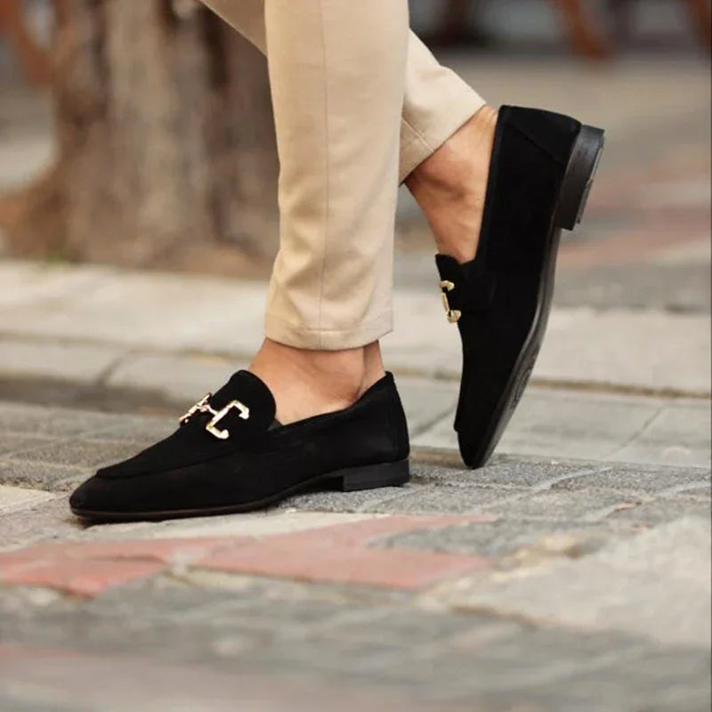 Kareem Men’s Shoes | Suede Slip-On Loafers with Horsebit Metal Detail and Flat Sole for Autumn
