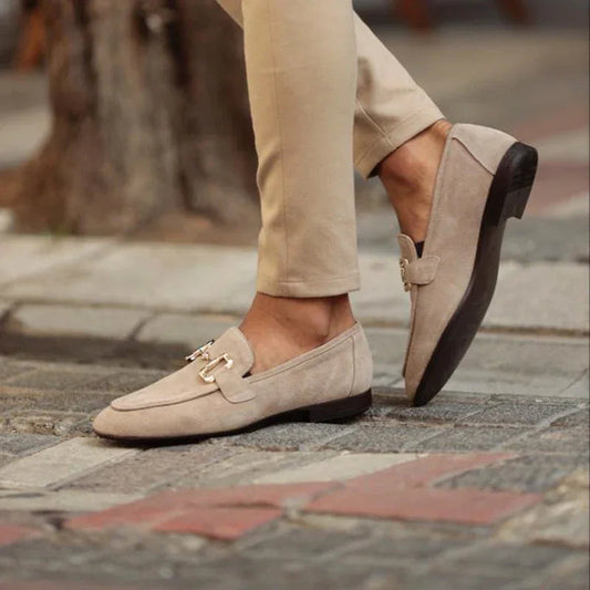 Kareem Men’s Shoes | Suede Slip-On Loafers with Horsebit Metal Detail and Flat Sole for Autumn