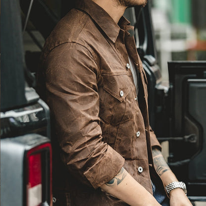 Jadiel Men’s Jacket | Waxed Canvas Jacket with Zip Front, Button Placket, and Multiple Pockets for Autumn