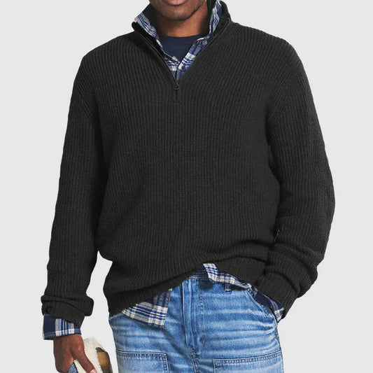 Jahmir Men’s Jumper | Ribbed Half-Zip Knitted Jumper with High Collar for Autumn