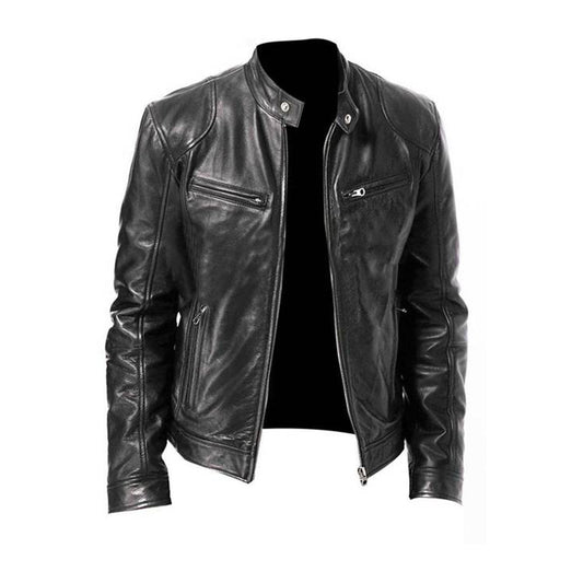 Kael Men’s Jacket | Leather Zip-Up Jacket with Collar and Side Pockets for Autumn