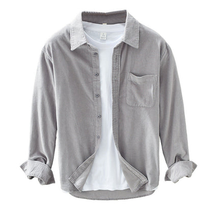 Jarmel Men’s Shirt | Corduroy Button-Down Shirt with Long Sleeves and Chest Pocket for Autumn