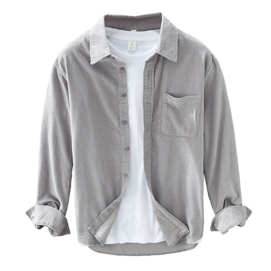 Jarmel Men’s Shirt | Corduroy Button-Down Shirt with Long Sleeves and Chest Pocket for Autumn