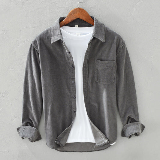 Jarmel Men’s Shirt | Corduroy Button-Down Shirt with Long Sleeves and Chest Pocket for Autumn