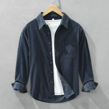 Jarmel Men’s Shirt | Corduroy Button-Down Shirt with Long Sleeves and Chest Pocket for Autumn