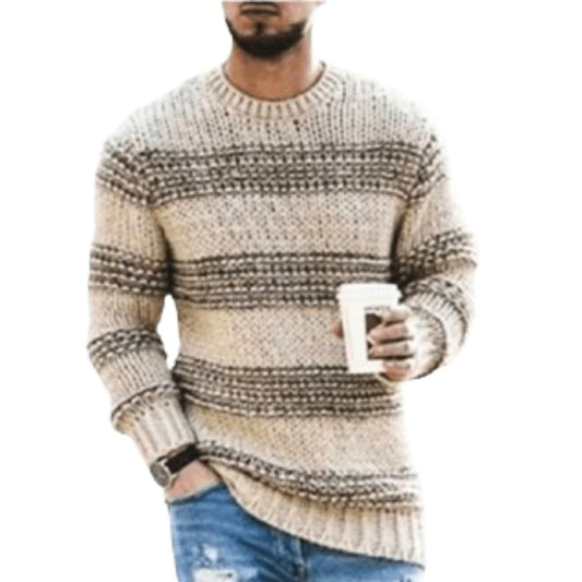 Levi Men’s Sweater | Chunky Knit Striped Sweater for Autumn