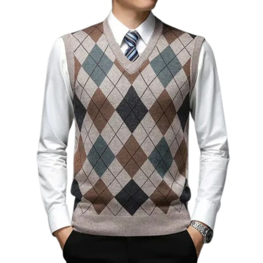 Karimian Vest | Men's Autumn Argyle Knit V-Neck vest