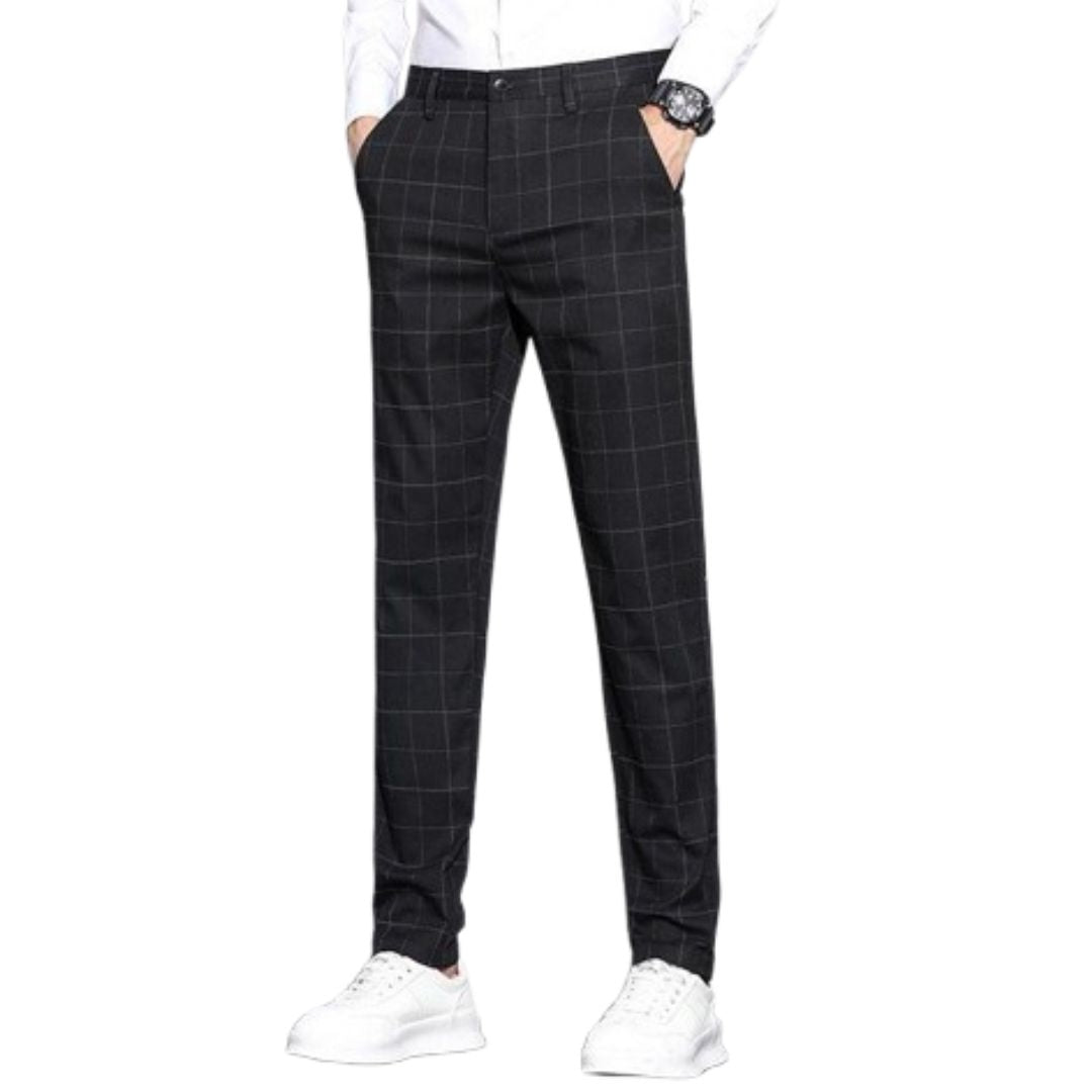 Kai Men’s Trousers | Slim Fit Checked Straight-Leg Trousers for Autumn