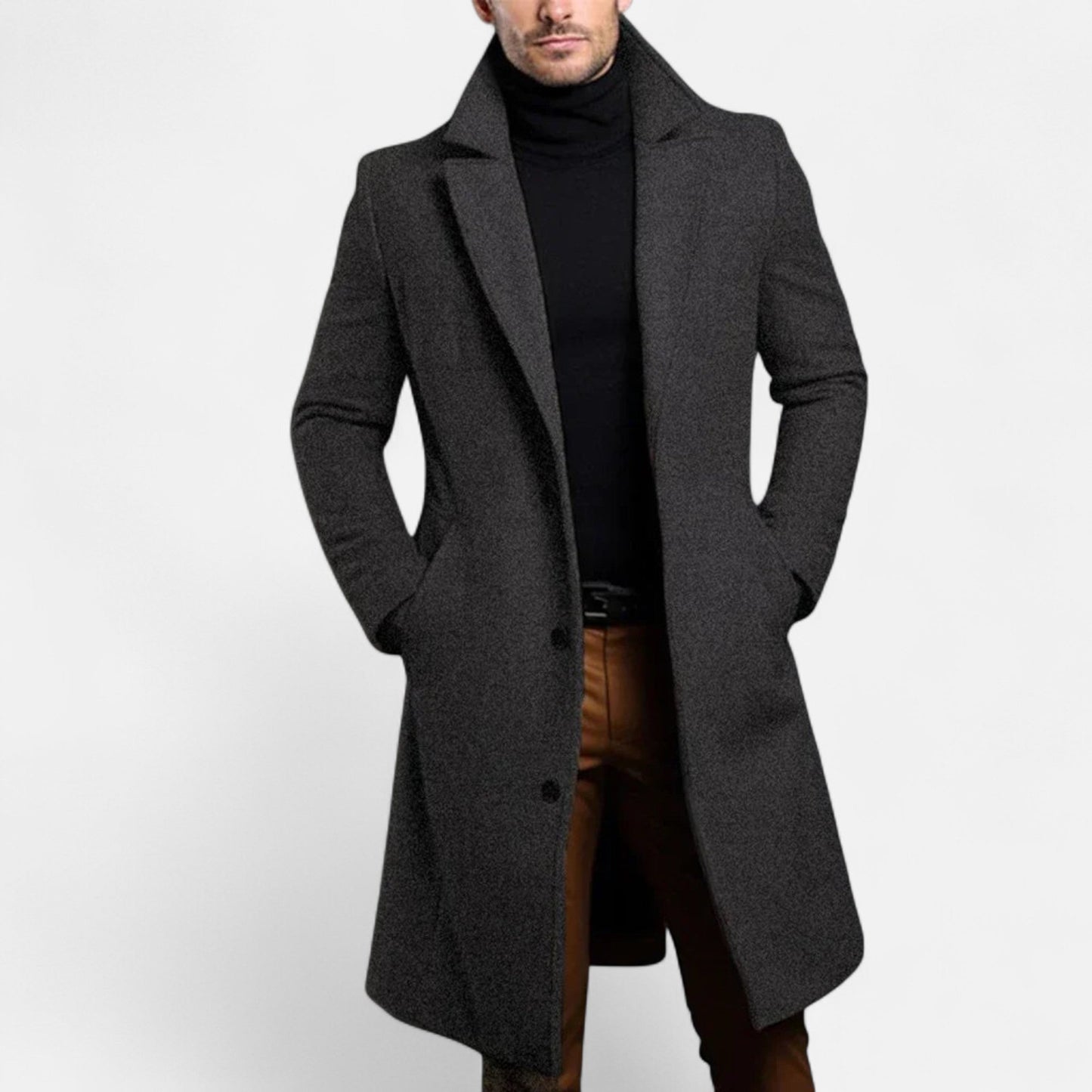 Kaius Men’s Coat | Long Wool Overcoat with Lapel Collar
