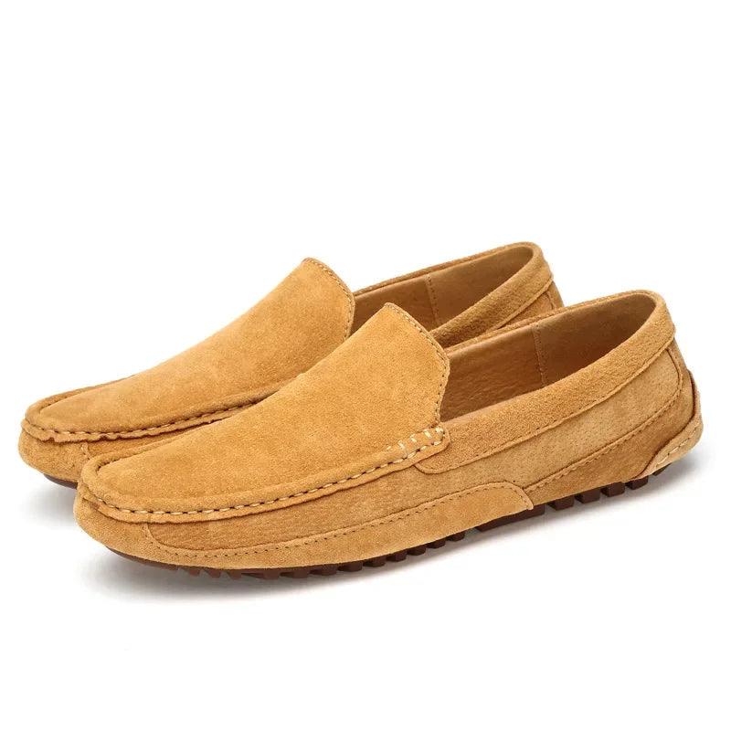 Kamran Men’s Shoes | Suede Slip-On Moccasins with Rounded Toe and Flat Sole for Autumn
