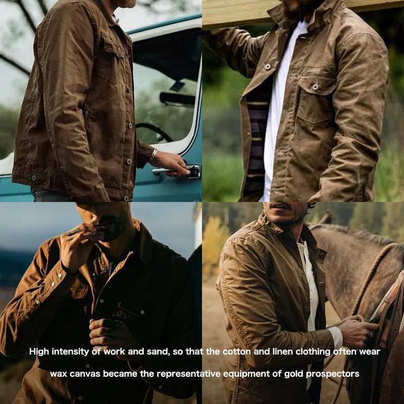Jadiel Men’s Jacket | Waxed Canvas Jacket with Zip Front, Button Placket, and Multiple Pockets for Autumn