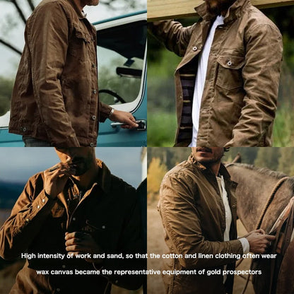 Jadiel Men’s Jacket | Waxed Canvas Jacket with Zip Front, Button Placket, and Multiple Pockets for Autumn