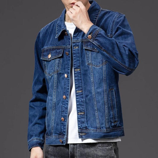 Jalik Men’s Jacket | Classic Blue Denim Jacket with Button Front and Chest Pockets for Autumn