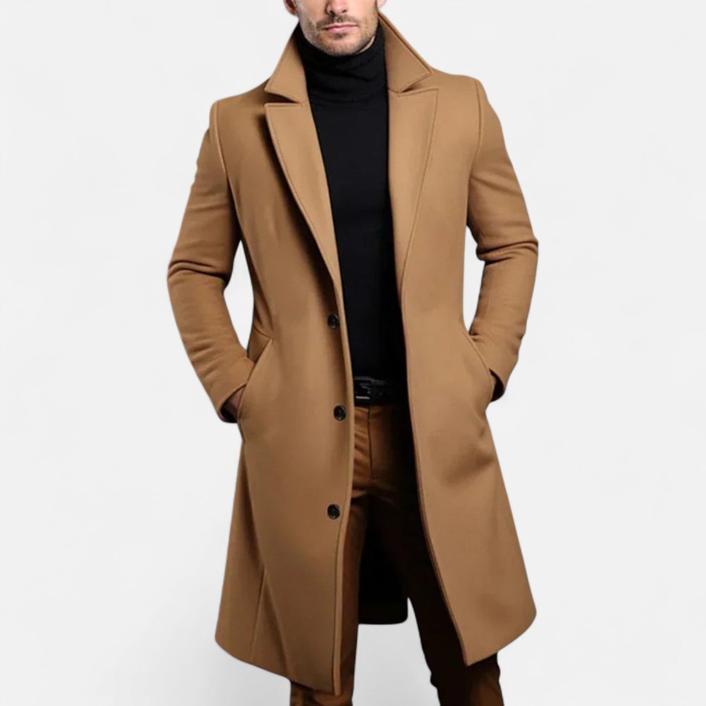 Kaius Men’s Coat | Long Wool Overcoat with Lapel Collar