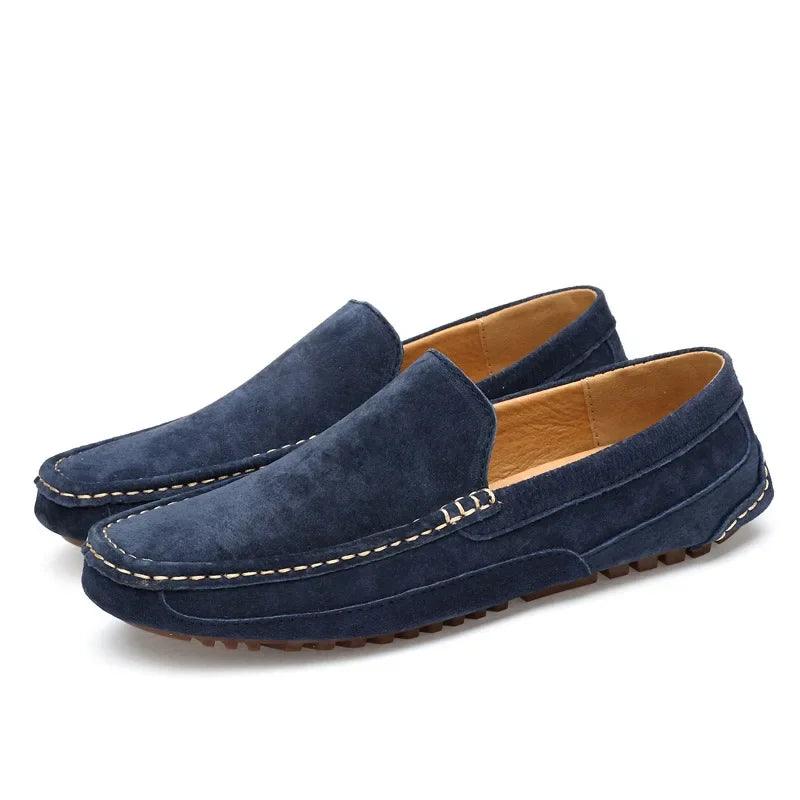 Kamran Men’s Shoes | Suede Slip-On Moccasins with Rounded Toe and Flat Sole for Autumn