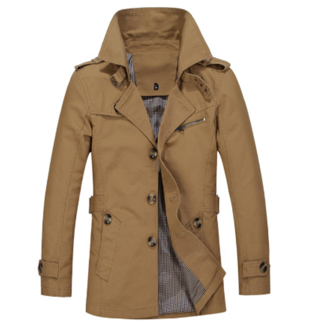 Lemar Men’s Coat | Long Belted Trench Coat for Autumn