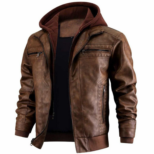 Jabari Men’s Jacket | Motorcycle-Style Jacket with Multi-Pockets and Crochet Detailing for Autumn
