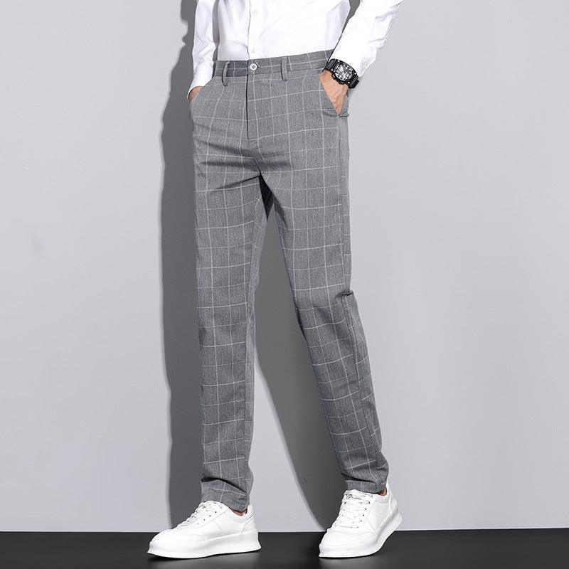 Kai Men’s Trousers | Slim Fit Checked Straight-Leg Trousers for Autumn