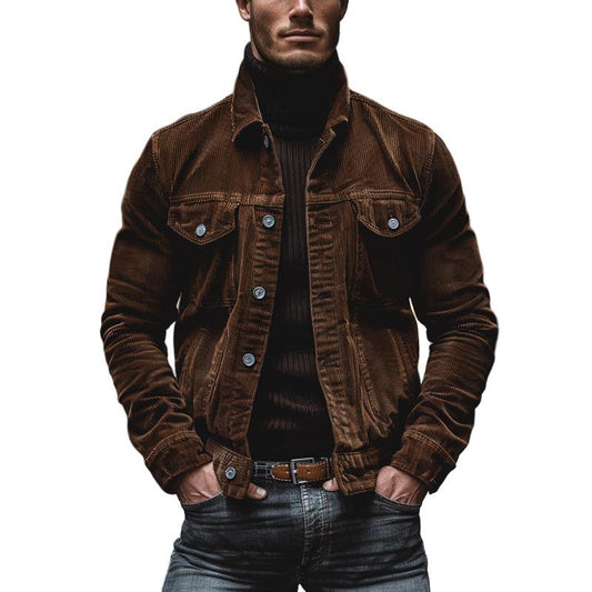 Jalenzo Men’s Jacket | Corduroy Button-Up Jacket with Chest Pockets and Shirt Collar for Autumn